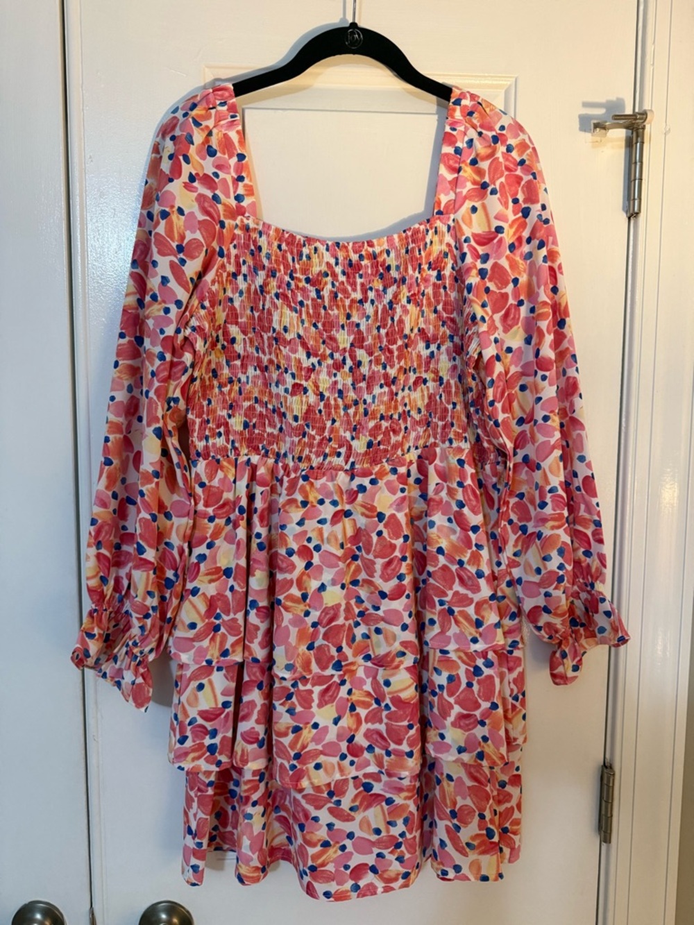 JODIFL Pink Coral Floral Smocked Tiered Dress